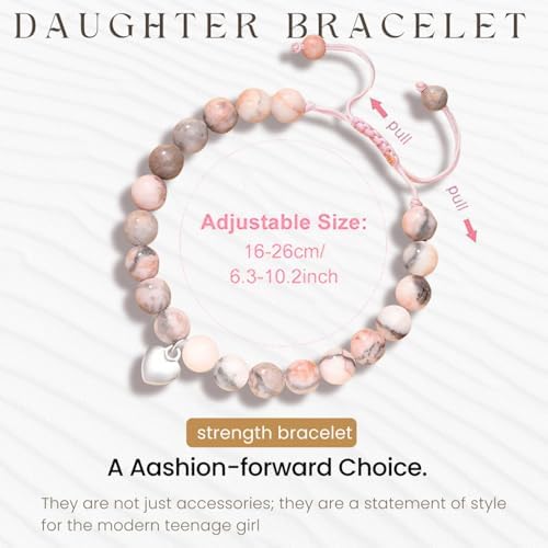 Girl Birthday Gift Bracelet Pink Heart Zebra Jasper Bracelet Sweet Message Card Best Teen Cute Christmas Graduation Charm Present Birthday Valentines Day Gift For Granddaughter Old Niece