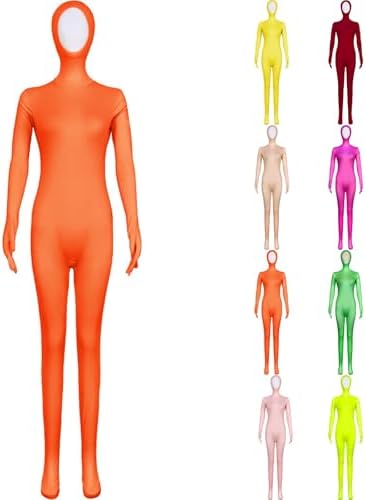 Girl Boy Full Body Suit Open Face Spandex Unitard One Piece Kids Zentai Suit Bodysuit Halloween Child 2025 Cute Festival Jumpsuit Orange Funny Party Performance Outfits