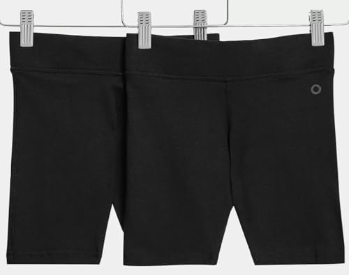 Girls 2 Pack School PE Cycling Shorts Ex MS Cotton & Stretch Black Navy 2-16Y
