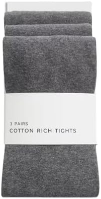 Girls 3 Pack Grey School Tights Ex MRKSPN Cotton Rich School Uniform 3 To 14 Years