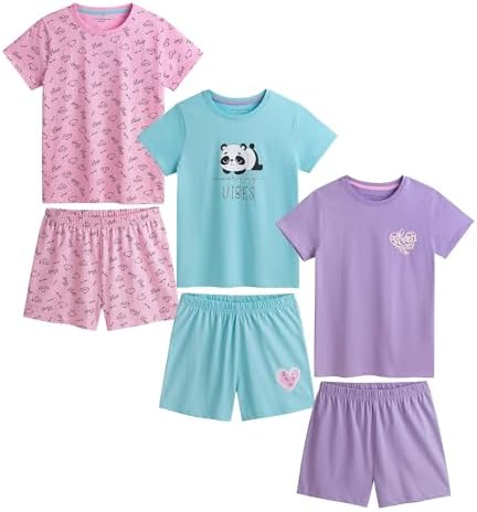 Girls 3 Pack Shorty Pyjamas Sets 100% Cotton Comfortable Sleepwear with Elasticated Waist Short Sleeve Tops & Shorts Breathable Kids Nightwear for Ages 8–13 Machine Washable Gift Set