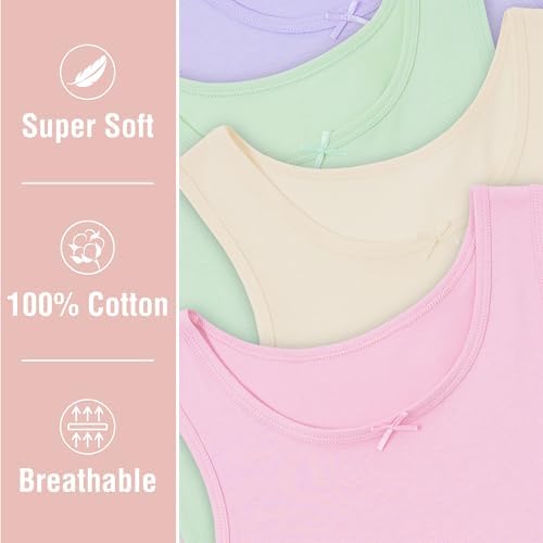Girls 5 Pack Vests Underwear Sleeveless Kids 100% Cotton White Pastel Size 2-12 Years