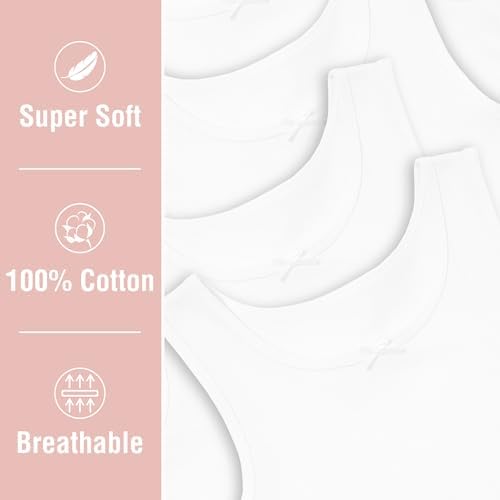 Girls 5 Pack Vests Underwear Sleeveless Kids 100% Cotton White Pastel Size 2-12 Years