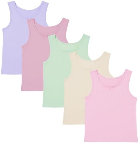 Girls 5 Pack Vests Underwear Sleeveless Kids 100% Cotton White Pastel Size 2-12 Years