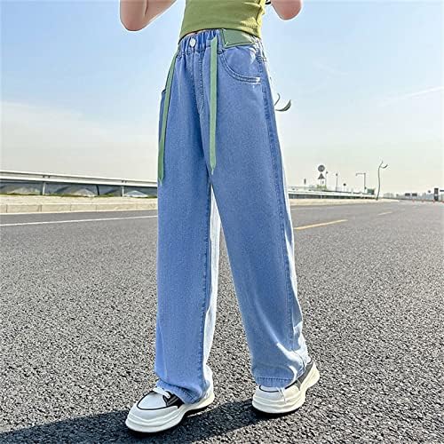 Girls Baggy Jeans Drawstring Kids Straight Leg Jeans Elastic Waist Light Blue Hip Hop Jeans Teens Casual Denim Trousers Soft Dance Pants Spring Summer