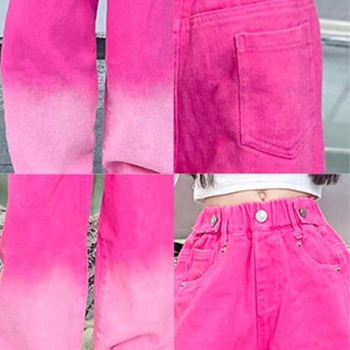 Girls Baggy Jeans Gradient Kids Cool Cargo Jeans Cute Denim Trousers Elastic Waist Wide Leg Teens Hip Hop Pants Casual Spring Summer Joggers