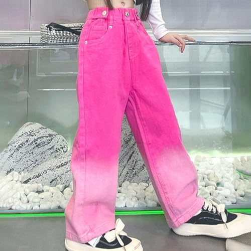 Girls Baggy Jeans Gradient Kids Cool Cargo Jeans Cute Denim Trousers Elastic Waist Wide Leg Teens Hip Hop Pants Casual Spring Summer Joggers