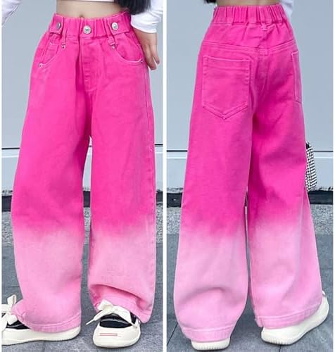Girls Baggy Jeans Gradient Kids Cool Cargo Jeans Cute Denim Trousers Elastic Waist Wide Leg Teens Hip Hop Pants Casual Spring Summer Joggers