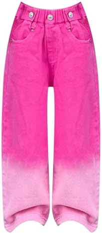 Girls Baggy Jeans Gradient Kids Cool Cargo Jeans Cute Denim Trousers Elastic Waist Wide Leg Teens Hip Hop Pants Casual Spring Summer Joggers