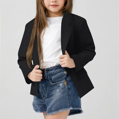 Girls Blazer Long Sleeve Notched Formal Suit Jacket Casual Open Front Lapel School Blazer Party Festival Prom Outerwear Coats Age 5-14Years