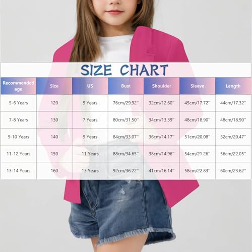 Girls Blazer Long Sleeve Notched Formal Suit Jacket Casual Open Front Lapel School Blazer Party Festival Prom Outerwear Coats Age 5-14Years