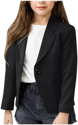 Girls Blazer Long Sleeve Notched Formal Suit Jacket Casual Open Front Lapel School Blazer Party Festival Prom Outerwear Coats Age 5-14Years