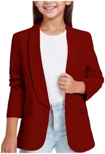 Girls Blazer Long Sleeve Top Girls Jackets Formal Suit Jacket Open Front For Kids Blazer Lapel Suit Jacket Casual School Party Festival Prom Blazers Inner Pocket Jackets Outerwear