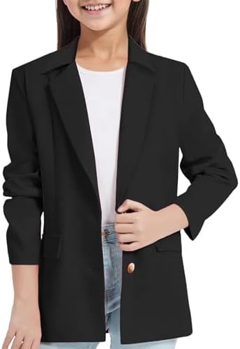 Girls' Blazers Suit Solid Color Lapel Suit Open Front Long Sleeve Blazers Jacket Button Down Blazers Casual Kids Jacket Girls Party Outfits Girls Little Blazer Girls Black Blazer School Dresses