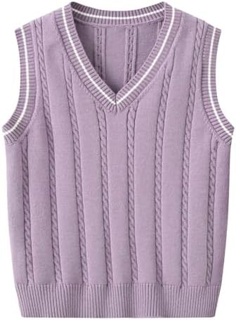 Girls Boys Knitted Sweater Vest V Neck Sleeveless Pullover Jumper Kids Toddler School Uniform Cotton Knitwear Tops Breathable Comfort Fit for Everyday Wear
