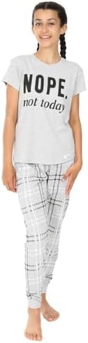 Girls Cheeky Nope Not Today Checked Leg Long Cotton Pyjamas