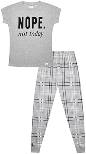 Girls Cheeky Nope Not Today Checked Leg Long Cotton Pyjamas