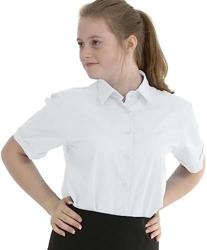 Girls Classic School Blouse Short Sleeve Plain Shirt Easy Care Ages 3-16y