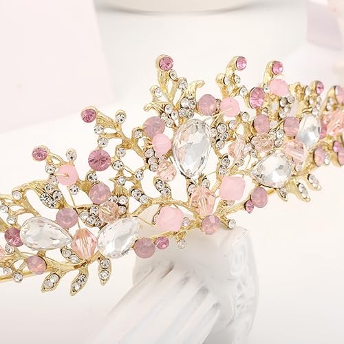 Girls Crystal Tiara Princess Costume Crown Headband Bridal Wedding Hair Accessories Birthday Communion Halloween Christmas Cake Topper Dress Up Cosplay Gift