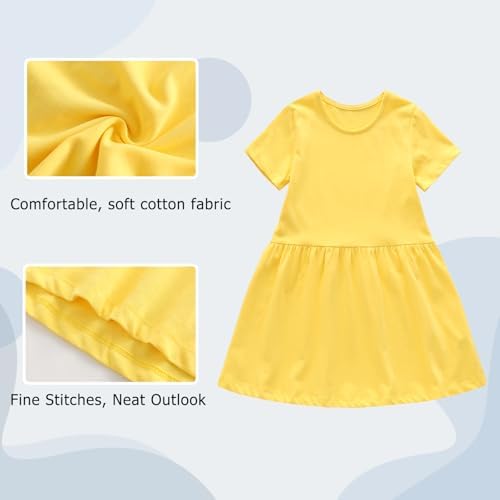 Girls Dress Plain Short Sleeve Casual Dresses Kids Cotton A-line Skater Dresses For Girls Age 2-14 Years