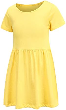 Girls Dress Plain Short Sleeve Casual Dresses Kids Cotton A-line Skater Dresses for Girls Age 2-14 Years