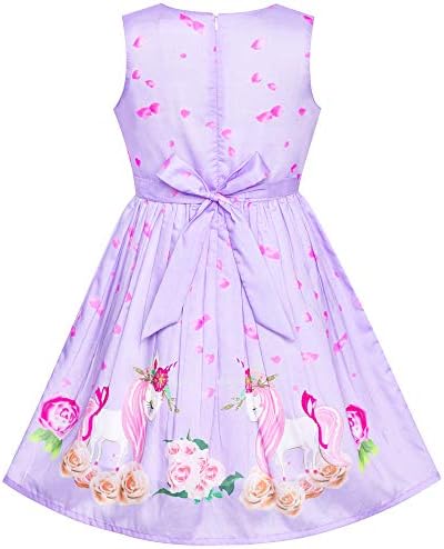 Girls Dress Purple Rose Flower Double Bow Tie Party Kids Sundress Age 4-12 Years