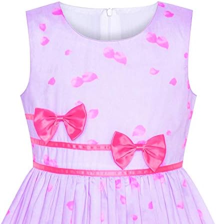 Girls Dress Purple Rose Flower Double Bow Tie Party Kids Sundress Age 4-12 Years