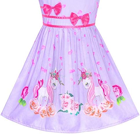 Girls Dress Purple Rose Flower Double Bow Tie Party Kids Sundress Age 4-12 Years