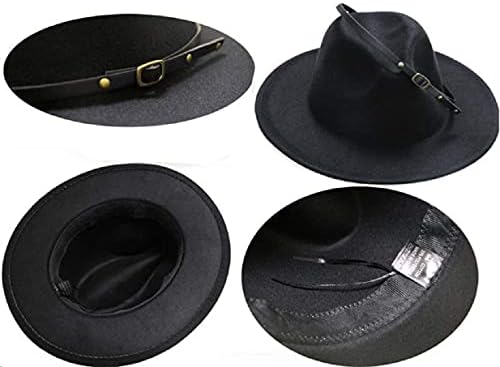 Girls Felt-Fedora-Hat Classic Wide Brim Belt-Buckle Panama Hat For Kids 7-15 Years