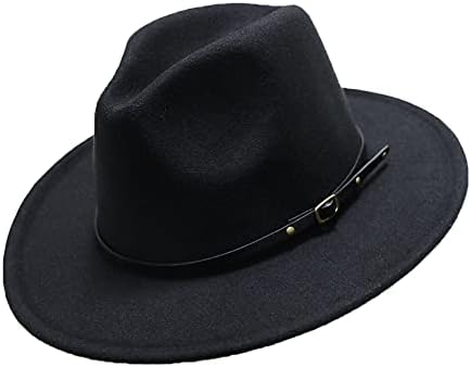 Girls Felt-Fedora-Hat Classic Wide Brim Belt-Buckle Panama Hat for Kids 7-15 Years