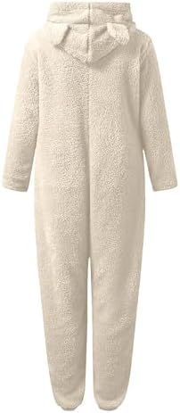 Girls Fleece Zip Up Onesie Kids Zip Up Bear Hooded Plush Jumpsuit Winter Warm Sleepsuit Pyjamas One Piece Outfits Halloween Christmas Thick Fall Clothes Casual Holiday Home Wear