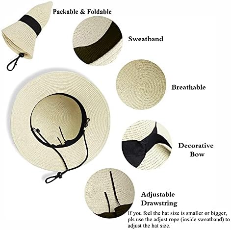 Girls Floppy Straw Hat Sun Hat For Teens Summer Wide-Brim Beach-Cap UPF50+ (20.47" For 2-5T 21.26" For 5-9T)