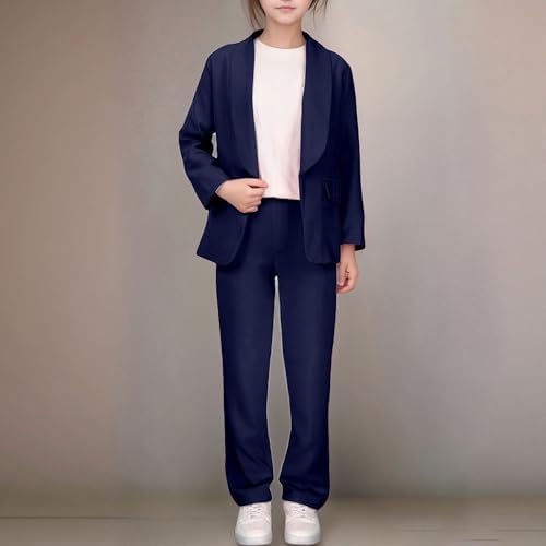 Girls Formal Blazer 2 Piece Suits Open Front Casual Jackets Inner Pocket Long Sleeve School Presentations Formal Coats Lapel Button Down Suits Jacket & Trousers For Formal Gatherings Leisure