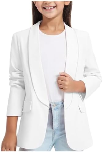 Girls Formal Jackets Open Front Casual Cardigan Inner Pocket Long Sleeve School Presentations Coats Lapel Button Down Shawl Formal Suit Jacket for Formal Gatherings Leisure