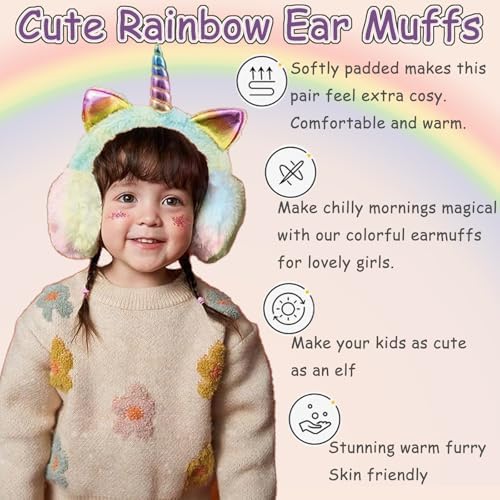 Girls Furry Ear Muffs Adjustable Winter Cat Ears Ear Warmers Cartoon Thermal Ear Cover Headwear Colorful Plush Outdoor Activities Earflap Windproof Ski Ear Protector For Kids Xmas Birthday Gift