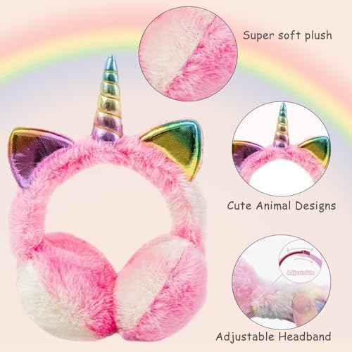 Girls Furry Ear Muffs Adjustable Winter Cat Ears Ear Warmers Cartoon Thermal Ear Cover Headwear Colorful Plush Outdoor Activities Earflap Windproof Ski Ear Protector For Kids Xmas Birthday Gift