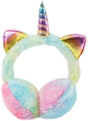 Girls Furry Ear Muffs Adjustable Winter Cat Ears Ear Warmers Cartoon Thermal Ear Cover Headwear Colorful Plush Outdoor Activities Earflap Windproof Ski Ear Protector for Kids Xmas Birthday Gift