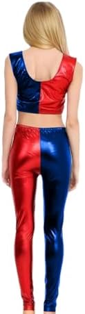Girls Harley Quinn Vest Crop Top And Hot Pants Set Outfit Seasonal Red Blue 3-14 Years