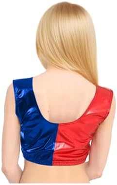 Girls Harley Quinn Vest Crop Top And Hot Pants Set Outfit Seasonal Red Blue 3-14 Years