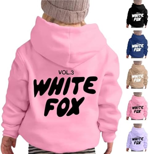 Girls Hoodie for White Fox Boys Kids Long Sleeve Jumper Hooded Sweat Letter Print Comfortable Breathable Casual Oversized Y2K Pullover Fall Coats Clothes Soft Warm Hoody Fashion Tops Sweatshirt