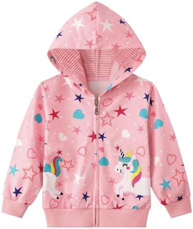 Girls Hoodie Toddler Zipper Jumper Unicorn Zip Up Hooded Sweatshirt Kids Long Sleeve Cotton Christmas Hoodies Tops for Girls 2-7 Years