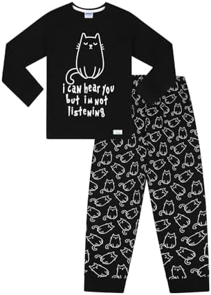 Girls I Can Hear You But I'm Not Listening Cat Long Cotton Pyjama Set