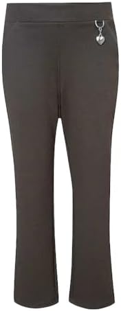 Girls' Jersey Pull Up School Trousers - Slim Fit Uniform Pants With Heart Pendant - Ages 3-18 Years - Black Grey Navy