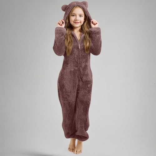 Girls Kids Pyjamas Animal Onesie Fuzzy Fleece One Piece Jumpsuit Bear Ear Hooded Rompers Soft Comfy Furry Suit For Kids Warm Winter Sherpa Plush Jumpsuits