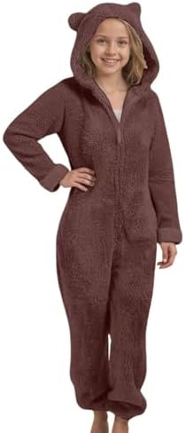 Girls Kids Pyjamas Animal Onesie Fuzzy Fleece One Piece Jumpsuit Bear Ear Hooded Rompers Soft Comfy Furry Suit For Kids Warm Winter Sherpa Plush Jumpsuits