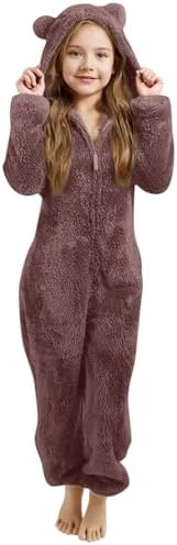 Girls Kids Pyjamas Animal onesie Fuzzy Fleece one Piece Jumpsuit Bear Ear Hooded Rompers Soft Comfy Furry Suit for Kids Warm Winter Sherpa Plush Jumpsuits