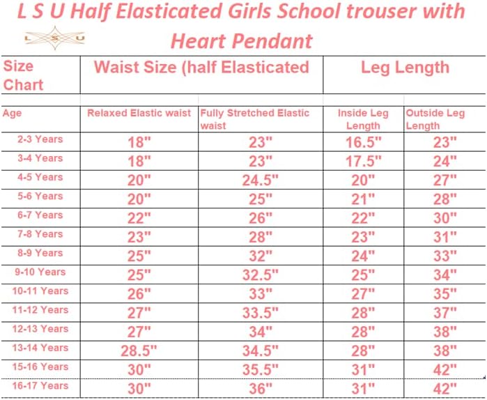Girls Pull UP School Trousers School Uniform With Heart Pendant Half Elasticated