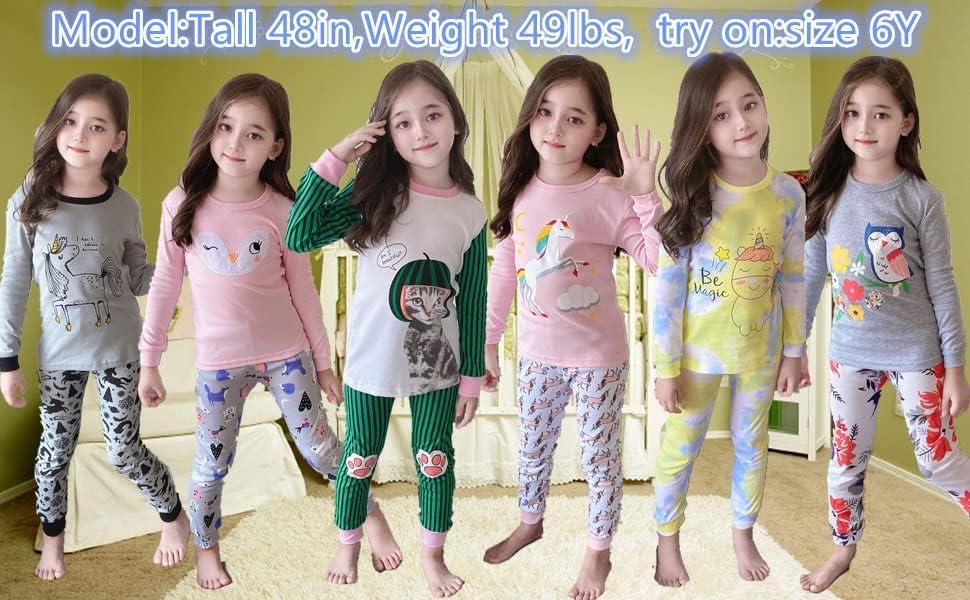 Girls Pyjamas Kids Sleepwear 100% Cotton PJs For Children Pajamas Long Sleeve 4 Pieces Set 2-12 Years