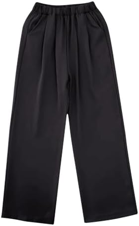 Girls School Trousers Elasticated High Waisted Uniform Pants Wide Leg Dress Pants Casual Baggy Trousers with Pockets Kids Baggy Sweatpants Fall Clothes Stretch Pant