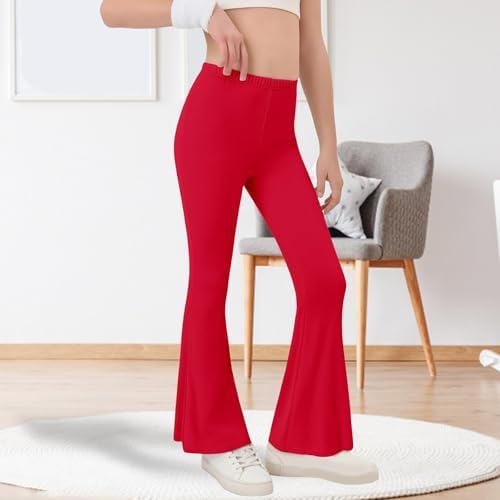 Girls School Trousers Flare High Waist Leggings Kids Girls Elasticated Winter Ribbed Strtetch Sports Pants Yoga Bell Bottoms Trousers Casual Fashion Streetwear